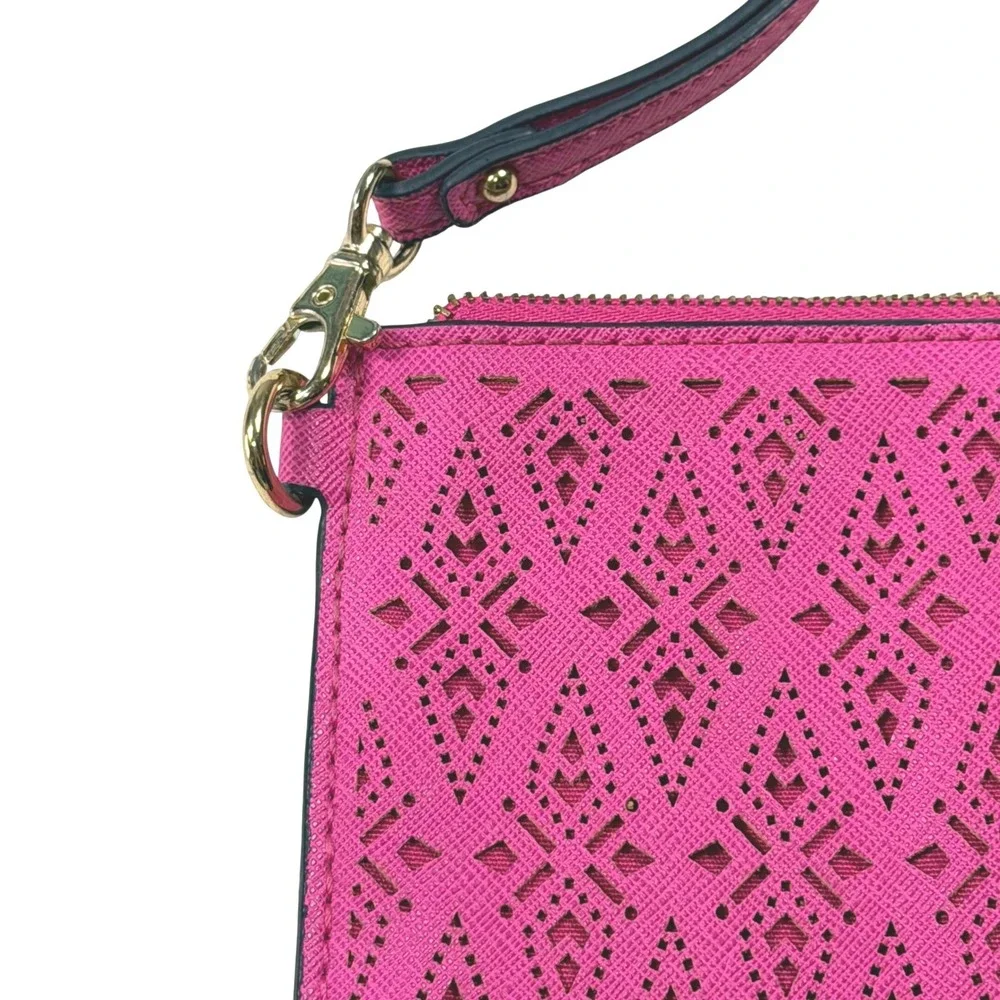 Aldo‎ Hot Pink Laser Cut Wristlet Clutch Bag Gold Hardware Diamond Pattern EUC